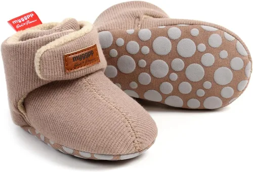 Vista 4 de TIMATEGO - Pantuflas tipo botines de felpa con suela antideslizante para recién nacidos, bebés, niños y niñas