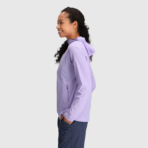 Vista 4 de Outdoor Research Sudadera con capucha Astroman Sun para mujer, ligera, con cremallera de un cuarto