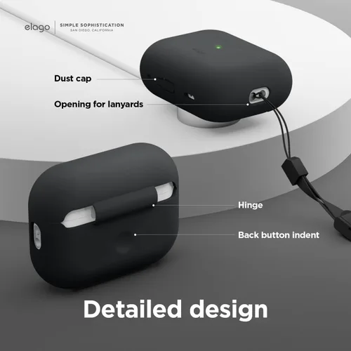 Vista 4 de elago Funda compatible con AirPods Pro 2 (2022), funda de silicona con cordón compatible con Apple AirPods Pro de 2ª generación, LED frontal Negro