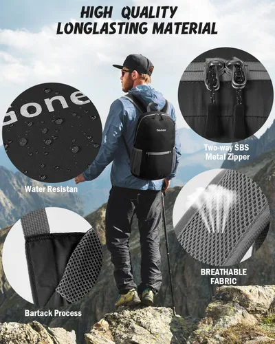 Vista 4 de Gonex Mochila Ultraligera Plegable de 20L, Práctica, Plegable para Camping, Viajes al Aire Libre, Ciclismo, Mochila Escolar