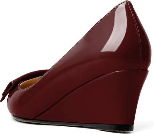 Vista 5 de Eldof Tacones de cuña bajos para mujer, zapatos de tacón de cuña con lazo de 2 pulgadas, zapatos de vestir para fiestas, bodas y noches