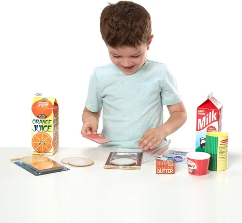 Vista 5 de Melissa & Doug - Cajas de alimentos de juguete para llenar el refrigerador (8 piezas), alimentos de madera para jugar, alimentos de simulación
