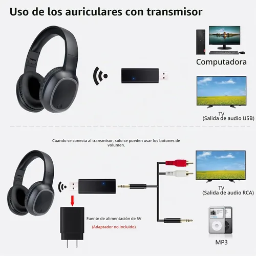 Vista 3 de Auriculares Bluetooth para TV y PC con transmisor USB y 0.1 in Negro