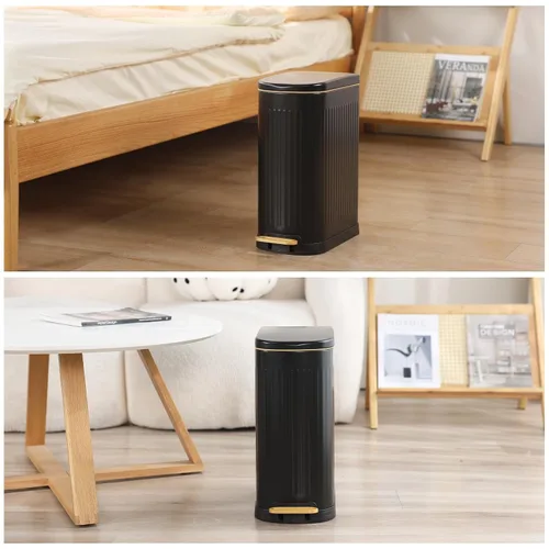 Vista 7 de SYNCVIBE Cubo de basura delgado para baño con tapa de acero inoxidable, bote de basura con cierre suave, cubo de basura con pedal con cubo