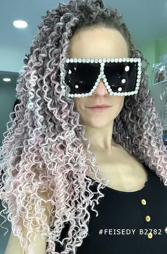 Vista 5 de FEISEDY Gafas de sol de cristal brillante de gran tamaño con diseño de discoteca con parte superior plana de moda cuadradas grandes B2782