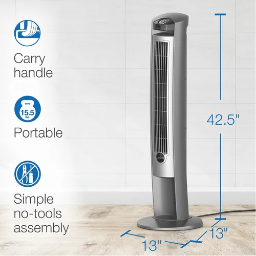 Vista 6 de Lasko 2551 - Ventilador eléctrico portátil de torre oscilante de 42 pulgadas con ionizador de aire fresco, temporizador y control remoto