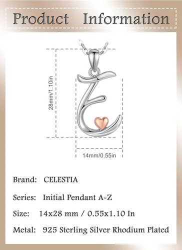 Vista 6 de CELESTIA Collares con iniciales de plata de ley 925, 26 letras con corazón de oro rosa, cadena de 18 pulgadas