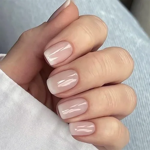 Vista 10 de Uñas postizas cortas cuadradas MABKJLF, uñas francesas falsas con gradiente, uñas de cobertura completa, flores blancas, uñas falsas con diseños