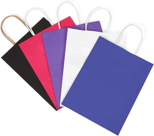 Vista 7 de REMTAP Bolsas de papel de regalo de 5.9 x 3.2 x 8.2 pulgadas, 50 bolsas de papel kraft con asas, bolsas de regalo a granel para bodas, fiestas