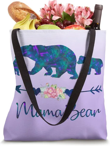 Vista 4 de Bolsa de mano azul azulado y morado floral Mama Bear and Two Cubs Silver Purple