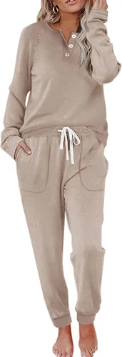 Vista 65 de Wiholl - Conjuntos de dos piezas para mujer: ropa cómoda con sudadera abotonada y pantalones deportivos con bolsillos