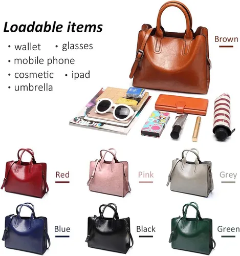 Vista 2 de Pahajim Bolsos de mano y bolsos de cuero para mujer con asa superior, bolsas de mano para mujer