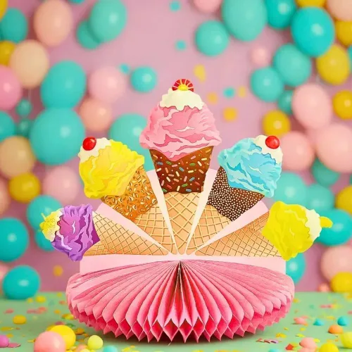 Vista 5 de Fun Express - Centro de mesa con texto en inglés "I Scream For Ice Cream para cumpleaños - Decoración de fiesta - Decoración general - Centros
