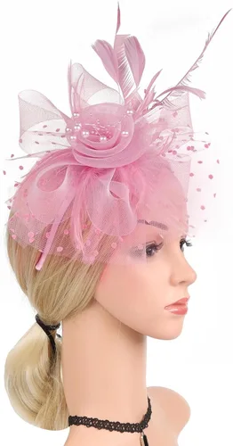 Vista 5 de Tocado para mujer, diadema para fiesta de té, sombreros de Kentucky Derby, cóctel, flores, malla plumas, sombreros, clip para el cabello para boda