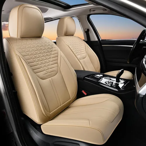 Vista 13 de FLORICH Fundas de asiento, juego completo de fundas de asiento de automóvil, fundas de asiento de cuero de napa de lujo, transpirables e marrón