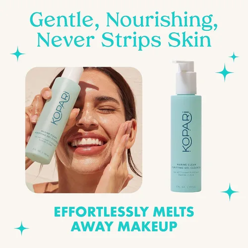 Vista 3 de Kopari Marine Clean Limpiador en gel purificador, infundido con aminoácidos y vitamina B5, limpiador de gel a espuma de doble acción, suave
