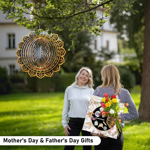 Vista 7 de Aoedelyart Molinillo de viento con mandala, oro intenso, de acero inoxidable de 12 pulgadas, para exteriores, regalo de jardín para mujeres, mamá