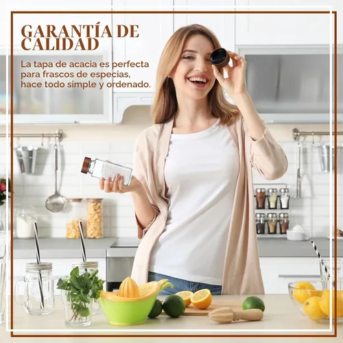 Vista 3 de FillTouch 40 tapas de madera para tarros de especias cuadrados de 4 y 8 onzas, reutilizables, herméticas de madera, tapas para conservas de especias