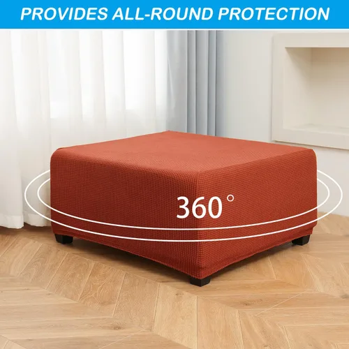 Vista 5 de OBCREAT Fundas otomanas, funda otomana de jacquard elástico, suave y gruesa, plegable, funda de almacenamiento rectangular para reposapiés con parte