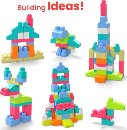 Vista 3 de MEGA BLOKS First Builders Toddler Blocks Toys Set, Big Building Bag with 80 Pieces and Storage, Red, Ages 1+ Years
