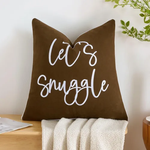 Vista 27 de Sunkifover Let's Snuggle - Funda de almohada decorativa, 18 x 18 pulgadas, algodón bordado en blanco y negro, funda de almohada para cama