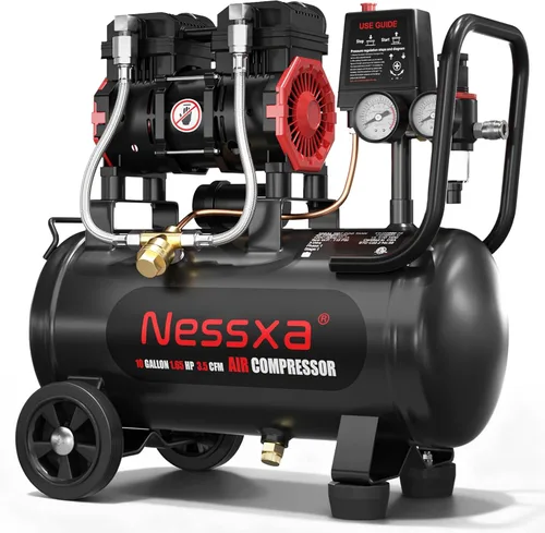 Vista 9 de Compresor de aire portátil, tanque de compresor de aire libre de aceite de 4 galones, motor de 0.5 HP, máximo 110 PSI, 0.6 SCFM a 90 PSI, compresor