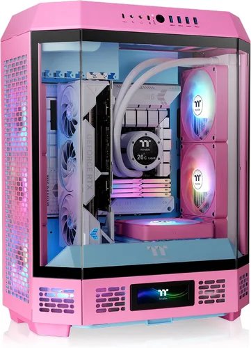 Vista 17 de Thermaltake Carcasa ATX Tower 600 negra de media torre; 3 paneles de vidrio templado; soporte de placa base de conector oculto; ranuras PCI-e