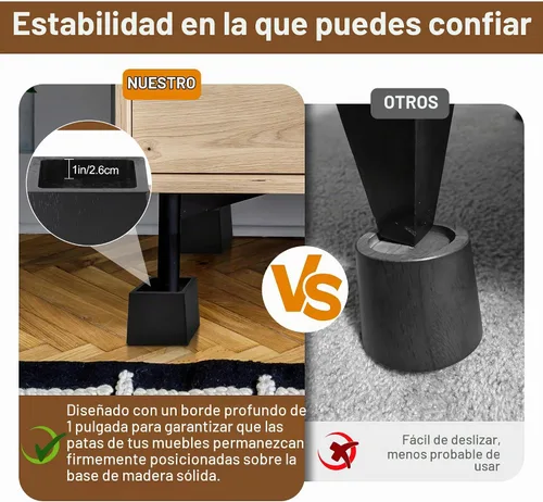Vista 8 de Elevadores de madera de 3 pulgadas resistentes, soporta 2500 Negro