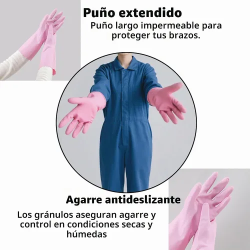 Vista 4 de KINGFINGER 3 Pairs PVC Kitchen Gloves, Colorful Reusable Dish Gloves for Cleaning Bathroom, Cute Dishwashing Glove