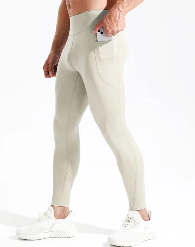 Vista 6 de NELEUS Pantalones de compresión de capa base para hombre, mallas de correr con bolsillo para teléfono