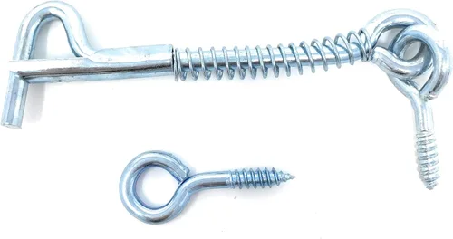 Vista 2 de Pestillo de seguridad con ojo y gancho [1861-2] Pack de 2- ALDABA o GANCHO con Cerrojo para cerrar puerta o Ventana (2)
