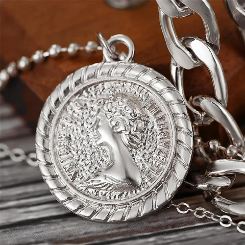 Vista 4 de MJartoria Collares de oro en capas para mujer, collar retro de moda con dije de moneda, collar de oro, cadena de eslabones gruesos, gargantilla