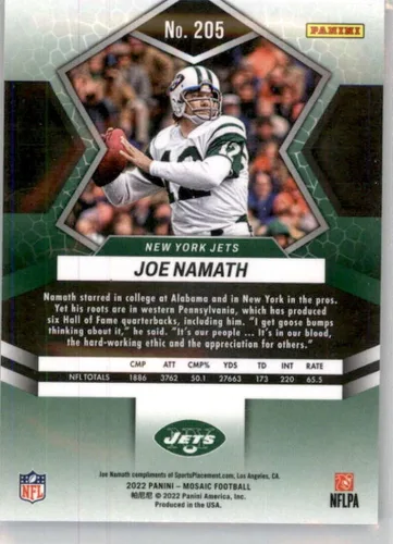 Vista 2 de 2022 Panini Mosaic #205 Joe Namath New York Jets NFL - Tarjeta de fútbol NM-MT