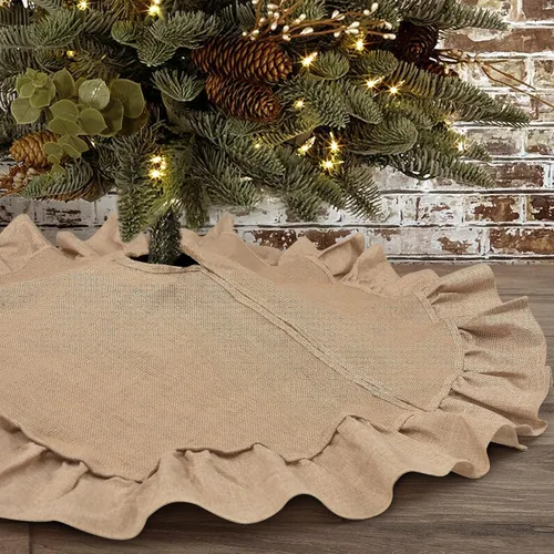 Vista 8 de Mini Falda de Arpillera para Árbol de Navidad con Borde con Volantes, Decoraciones para Árbol de Navidad Pequeño de 24 Pulgadas Ornamentos para Mesa