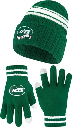 Vista 13 de Ultra Game Gorro de punto de invierno para jóvenes de la NFL, con cálidos guantes de pantalla táctil con rayas