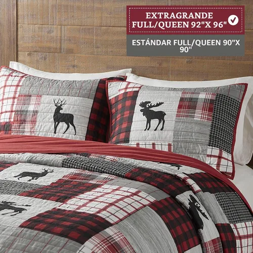 Vista 5 de Woolrich Juego de edredón reversible – Estilo cabaña invertido a color sólido, colcha ligera para todas las estaciones, capa de ropa de cama Leñero