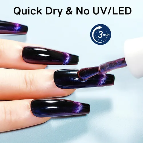 Vista 5 de MIZHSE Esmalte de uñas de ojo de gato 9D de secado rápido, sin gel, esmalte de uñas magnético azul-violeta con imán, secado al aire rápido, esmalte