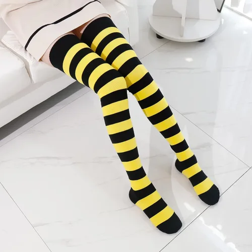 Vista 6 de Kayhoma Extra Long Cotton Stripe Thigh High Socks Over the Knee High Socks