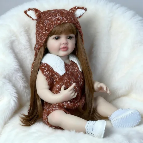 Vista 3 de iCradle Lovely Reborn Baby Dolls Girl de 22 pulgadas 21.7 in de cuerpo completo de vinilo suave realista muñecas recién nacidas de pelo largo