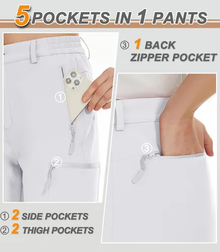 Vista 6 de MAGCOMSEN Pantalones de invierno impermeables con forro polar para mujer, para esquí, senderismo, pantalones de invierno softshell con aislamiento