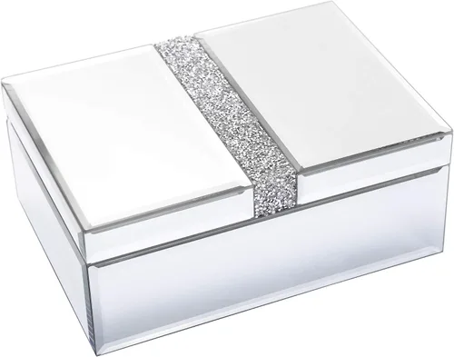 Vista 8 de Joyero grande de cristal con diamantes de imitación organizador de joyas caja decorativa para mujeres y niñas regalo lujoso