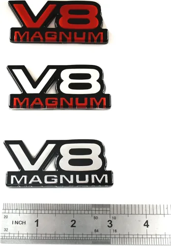 Vista 5 de 1 pieza Emblemas V8 Magnum Guardabarros Puerta Placa de identificación Insignia 3D Pegatinas Logo 1500 Van Compatible con 94-01 Magnum (Negro Rojo)