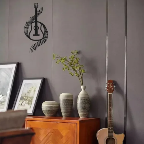 Vista 8 de DUOOLN Decoración de Pared con Notas Musicales Negras Arte de Pared de Guitarra Metálica Esculturas para el Hogar Arriba de la Cama, Cartel