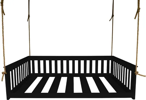 Vista 14 de Amish-Made - Cama de columpio de madera negra con cuerdas Pintura negra