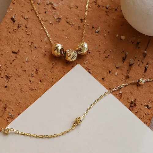 Vista 4 de Collar de estación de cuentas de oro real de 14 quilates para mujer collares de estación de cuentas de oro de 14 quilates collar con dije de cuentas