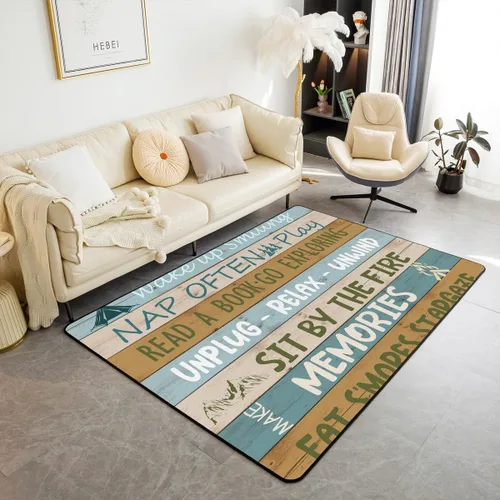 Vista 16 de Alfombra de fogata de 3 x 5 pies, decoración de tocones de árbol de bosque para niñas, mujeres, hombres y adolescentes, alfombra de madera marrón