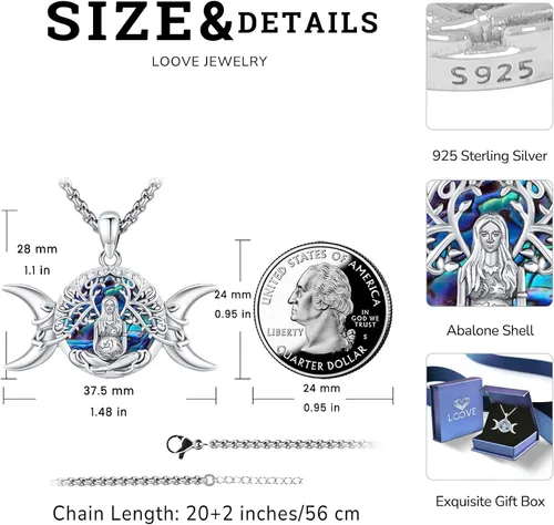 Vista 216 de Collar de pentagrama de plata de ley con triple luna, diosa celta, nudo celta, nudo de brujas, Ankh, sol y luna, Hécate, lilith, Santa Muerte