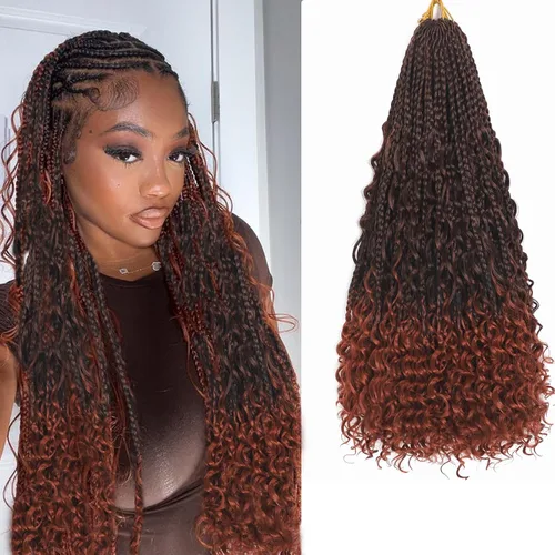 Vista 27 de Flagship 9 Paquetes Goddess Box Braids Cabello de Ganchillo para Mujeres Negras - 10 Pulgadas Pre-enrollado con Puntas Rizadas, Estilo Bohemio 1b