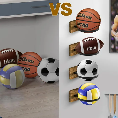 Vista 4 de Basketball Holder Wall Mount with Wooden Base