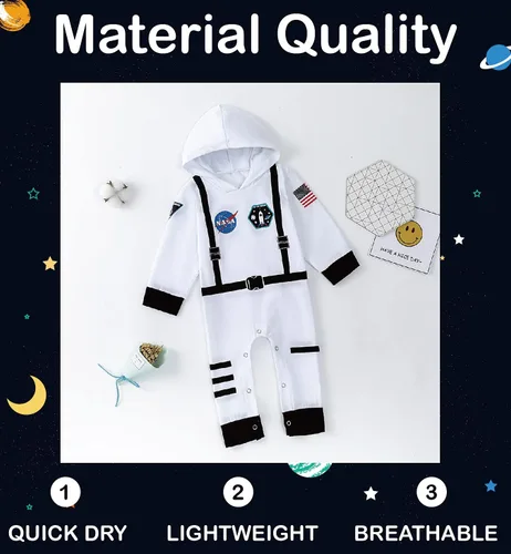 Vista 3 de Singcoco Disfraz de astronauta para bebé niño y niña (blanco-largo, 18-24 meses)
